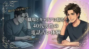 【実体験】40代男性たかさんの仕事運・キャリア相談、電話占いルチアの愛寿湖先生体験談